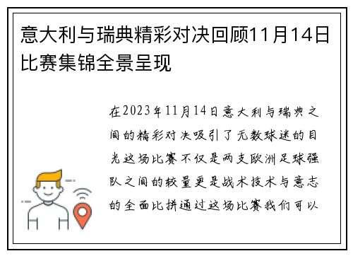 意大利与瑞典精彩对决回顾11月14日比赛集锦全景呈现